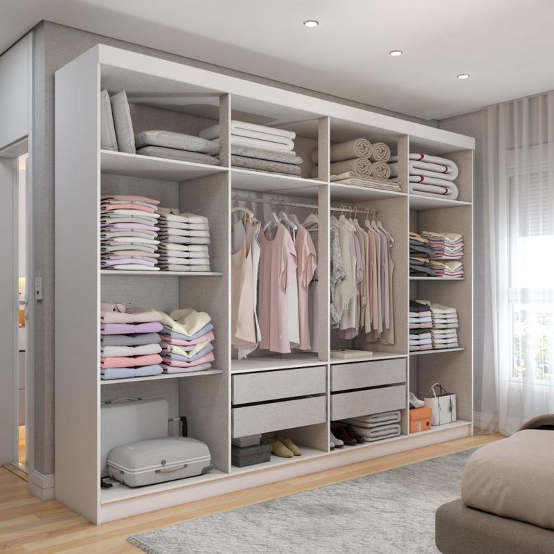 Guarda-Roupa Casal Aurora 8 Portas 4 Gavetas Branco Neve